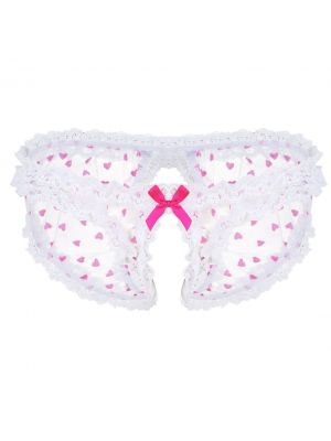 iEFiEL Men Sissy See Through Open Crotch Briefs Ruffled Lace Trim Heart Pattern Panties Lingerie