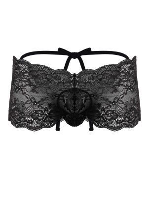 iEFiEL Black Men's Sissy See Through Floral Lace Panties Bulge Pouch Low Rise Bikini Briefs 