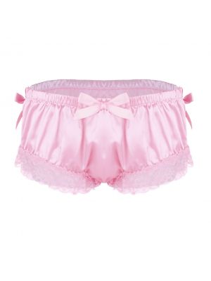 iEFiEL Men Sissy Satin Bikini Briefs Soft Floral Lace Cute Bowknot Briefs Panties Underwear