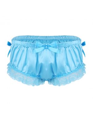 iEFiEL Men Sissy Satin Bikini Briefs Soft Floral Lace Cute Bowknot Briefs Panties Underwear