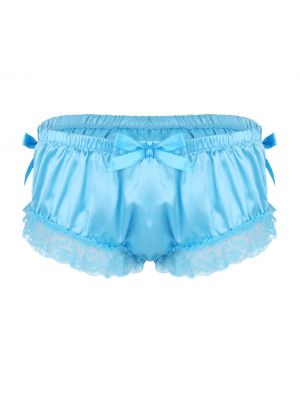 iEFiEL Men Sissy Satin Bikini Briefs Soft Floral Lace Cute Bowknot Briefs Panties Underwear