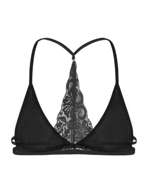 iEFiEL Black Men Adult Sissy Cross Dresser Male Training Bra Lace Bralette Y-Back Bra Top