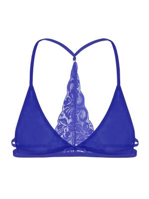 iEFiEL Blue Men Adult Sissy Cross Dresser Male Training Bra Lace Bralette Y-Back Bra Top