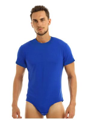 iEFiEL Men Adult Soft T-shirt Bodysuit Press Crotch Romper Pajamas