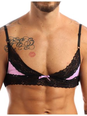 Men Sissy Lace Floral Wire Free Bra Crossdressing Lingerie