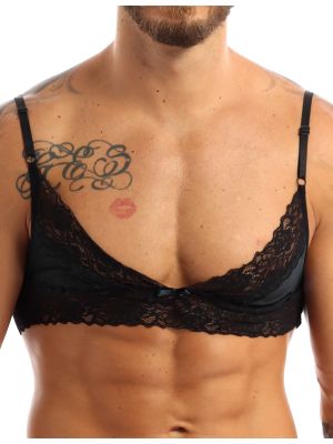 iEFiEL Black Men Sissy Lace Floral Bralette Wire Free Bra Top Crossdressing Lingerie