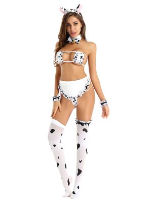 iEFiEL Type B 10pcs Women Anime Cow Cosplay Costume Bikini Lingerie Set for Role Play