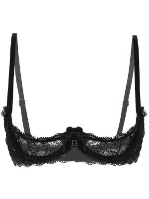 Women Sheer Lace Bra 1/4 Cups Push Up Underwired Bra Top