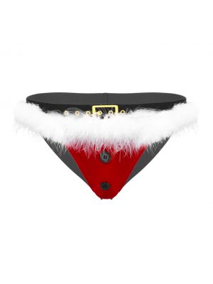 iEFiEL Mens Velvet G-string Open Butt Christmas Santa Jockstrap Thong Briefs Underwear