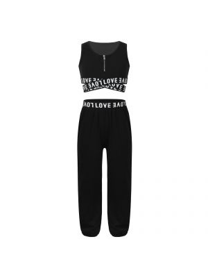 iEFiEL Black Girls Gymnastics Tracksuits Outfit Tank Crop Top with Pants Set for Sports Yoga Workout Fitness