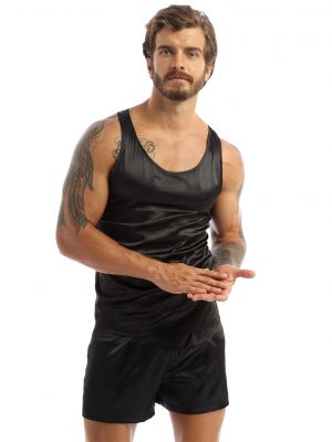 iEFiEL Mens Satin Pajamas Sleepwear Sleeveless Loose Fit Tank Top with Shorts Nightwear Loungewear