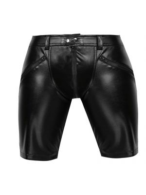 iEFiEL Men Sexy Soft Leather Middle Pants Workout Gym Shorts Leather Pants