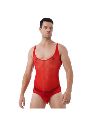 iEFiEL Mens Soft Glossy Swimsuit Sleeveless Bulge Pouch Bodysuit for Lingerie Night