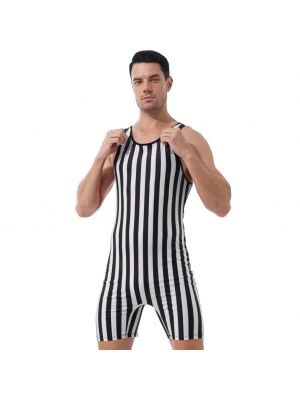 iEFiEL Mens Striped Wrestling Singlet Bodysuit Stretchy Sleeveless Leotard for Workout Fitness 