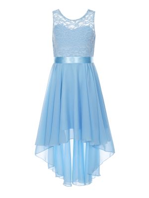 iEFiEL Girls Lace Floral Flower Girl Dress Silk Waistband Chiffon Wedding Bridesmaid Birthday Party Dress 