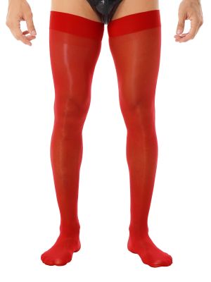 Men Sissy Glossy See-through Thigh High Stockings