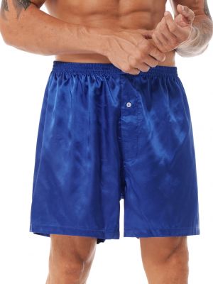 iEFiEL Mens Satin Boxer Shorts Homewear Elastic Waistband Buttoned Short Pants Sleepwear