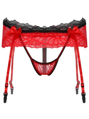 iEFiEL Men Sissy Crotchless Lace Skirted Thongs Bowknot Elastic T-Back Briefs 