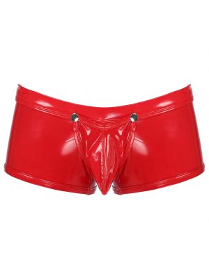 Men's Wet Look Patent Leather Frilly Ruffled Zipper Bulge Pouch Briefs Underwear