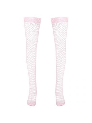 iEFiEL Mens Sissy See-through Fishnet Stockings Lace Trimming Hollow Out Thigh-highs Socks