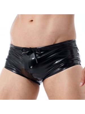 iEFiEL Men Patent Leather Boxer Shorts Glossy Low Rise Drawstring Swimming Trunks Clubwear