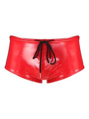 iEFiEL Men Patent Leather Boxer Shorts Glossy Low Rise Drawstring Swimming Trunks Clubwear