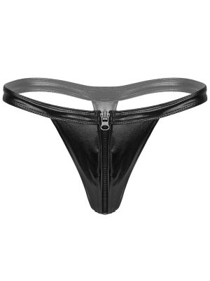 iEFiEL Men Glossy Bulge Pouch G-string Thongs Low Waist Zipper Front Bikini Briefs Bottoms