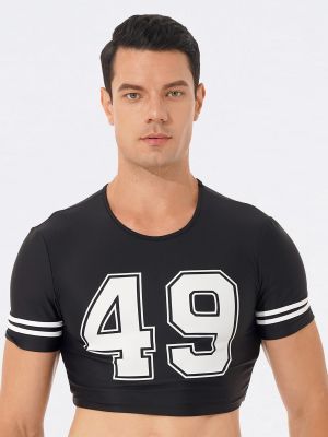 iEFiEL Mens Crop Top Short Sleeve Number Printing T-shirt Football Player Cosplay Costume