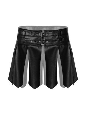 iEFiEL Men Faux Leather Tassel Skirt Miniskirt Halloween Fancy Dress Ball Costume 