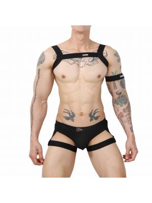 iEFiEL Men Nightwear Shoulder Chest Harness Belt Tank Top with Garter Briefs Armband  Nightclub Stage Costume 
