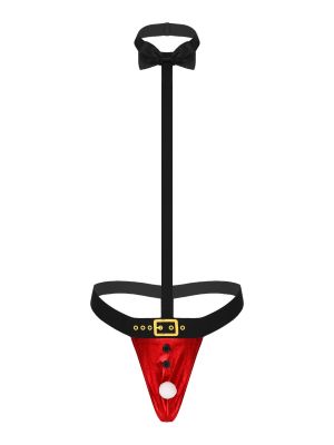 iEFiEL Men Christmas Costume Elastic Suspenders Underwear Suspender Pom-Pom G-String Thongs Mankini 