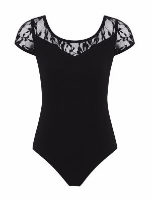 iEFiEL Kids Girls Stylish Solid Color Short Sleeve Lace Dance Leotard