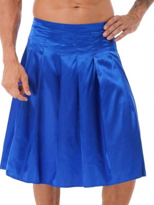 iEFiEL Mens Sissy Satin Pleated Midi Skirt Loungewear Side Invisible Zipper Back Skirt Nightwear