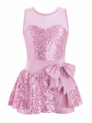 iEFiEL Kids Girls Sequins Decorated Bowknot Front Hollow Back Boxer Bottom Ballet Dance Dress