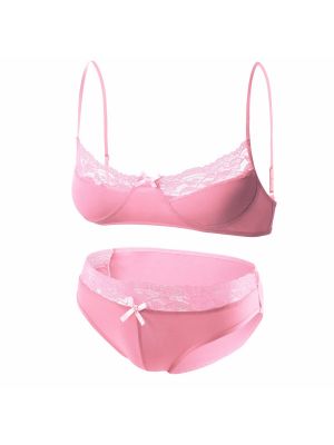 iEFiEL Men Sissy Two-piece Lace Trim Lingerie Set Underwear Adjustable Spaghetti Strap Bra with Low Rise Briefs