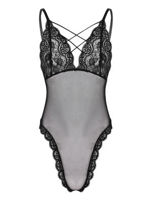 iEFiEL Men Sissy Nightwear Crisscross Adjustable Straps Leotard See-through Mesh Lace Patchwork Bodysuit Lingerie 