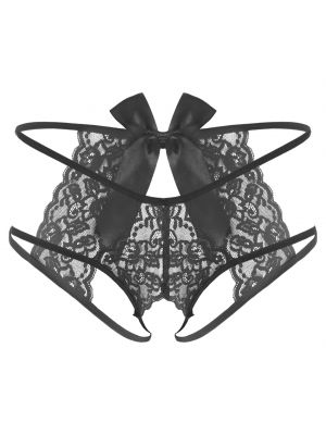iEFiEL Mens Sissy Lace G-string See-through Bowknot Crotchless Thongs Underwear Honeymoon Gift