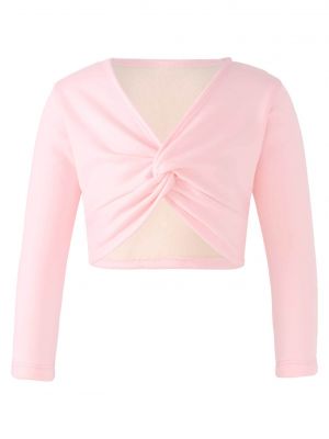 iEFiEL Kids Girls Long Sleeve Ballet Dance Tops Knot Ruch Solid Color Coats Dancewear
