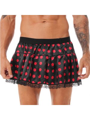 iEFiEL Mens Sissy Lace Trim Pleated Skirt Role Play Costume Satin Miniskirt Nightwear