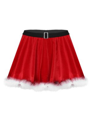 iEFiEL Mens Sissy Velvet Feather Trimming Skirt Nightwear Christmas Costume