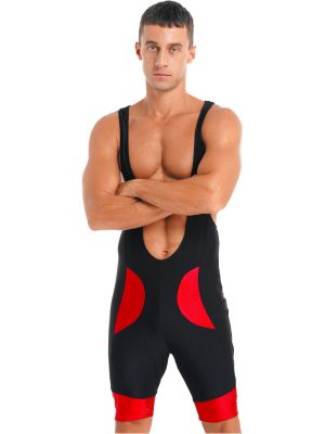 iEFiEL Mens Racer Back Colorblock Wrestling Cycling Bodysuit Bike Bib Shorts