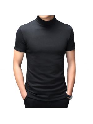 iEFiEL Mens Mock Neck Short Sleeve T-shirt Fashion Casual Solid Color Slim Fit Tops Undershirt