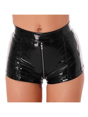 iEFiEL Womens Wet Look Patent Leather Hot Pants Adjustable Buckle Zipper Crotch Booty Shorts for Club Pole Dancing