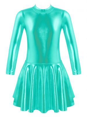 iEFiEL Kids Big Girls Bronzing Cloth Dance Dress Long Sleeve Invisible Back Zipper Skating Dress