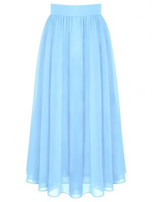 iEFiEL Kids Big Girls Solid Chiffon Dancing Skirt High Waist Lined Ankle Length Pleated Skirt Daily Wear 