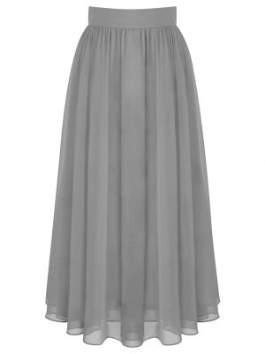 iEFiEL Kids Big Girls Solid Chiffon Dancing Skirt High Waist Lined Ankle Length Pleated Skirt Daily Wear 