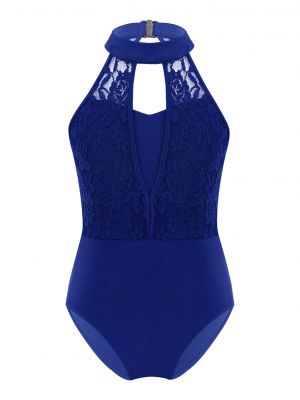 iEFiEL Kids Big Girls Sleeveless Dance Leotard Lace Hollow Backless Patchwork Style Dance Bodysuit