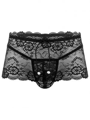 iEFiEL Mens Low Waist Sissy Skirted Panties Underwear See-through Floral Lace Mini Skirt with Bulge Pouch G-string