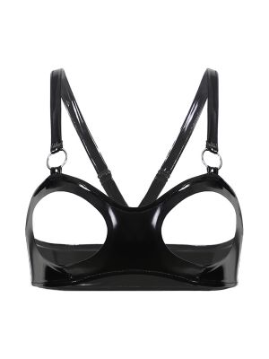 Womens Wet Look Patent Leather Open Cup Bra