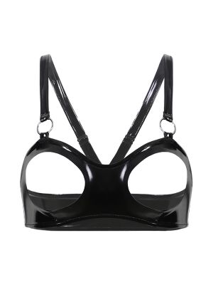 Womens Wet Look Patent Leather Open Cup Bra
